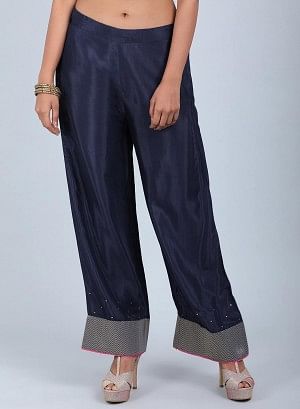 Buy W Sky Blue Cotton Regular Fit Pants for Women Online @ Tata CLiQ